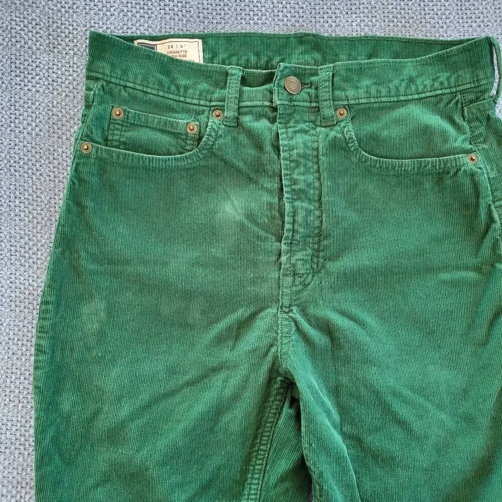 Gap Green Corduroy High Rise Cigarette Pants 28 Tall 6 Cotton